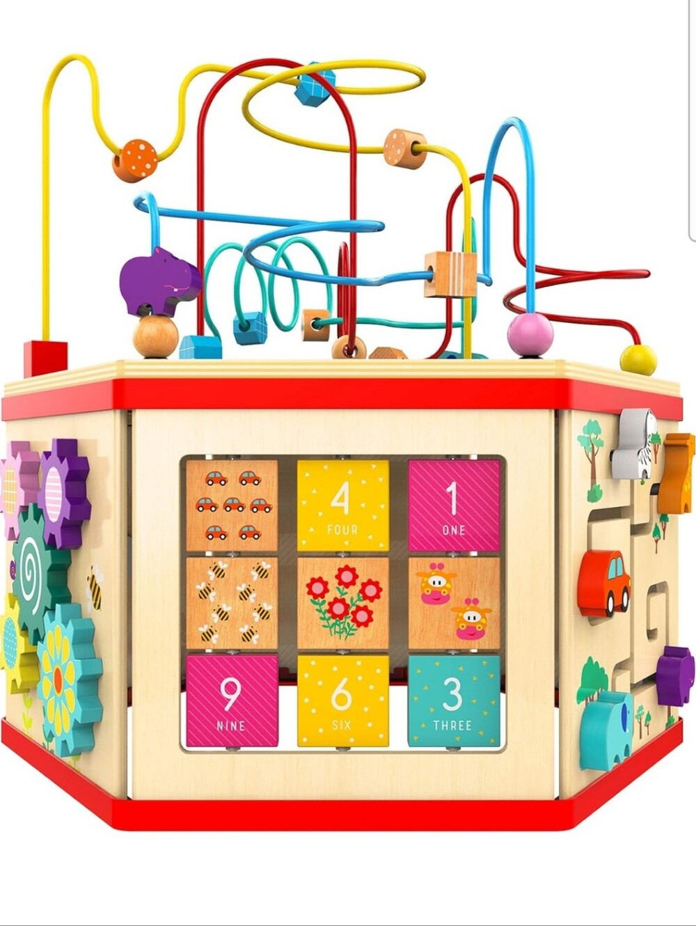 Eurofins - 7 In 1 Multicolor Wooden Activity Cube with Bead Maze - 3rd Gen